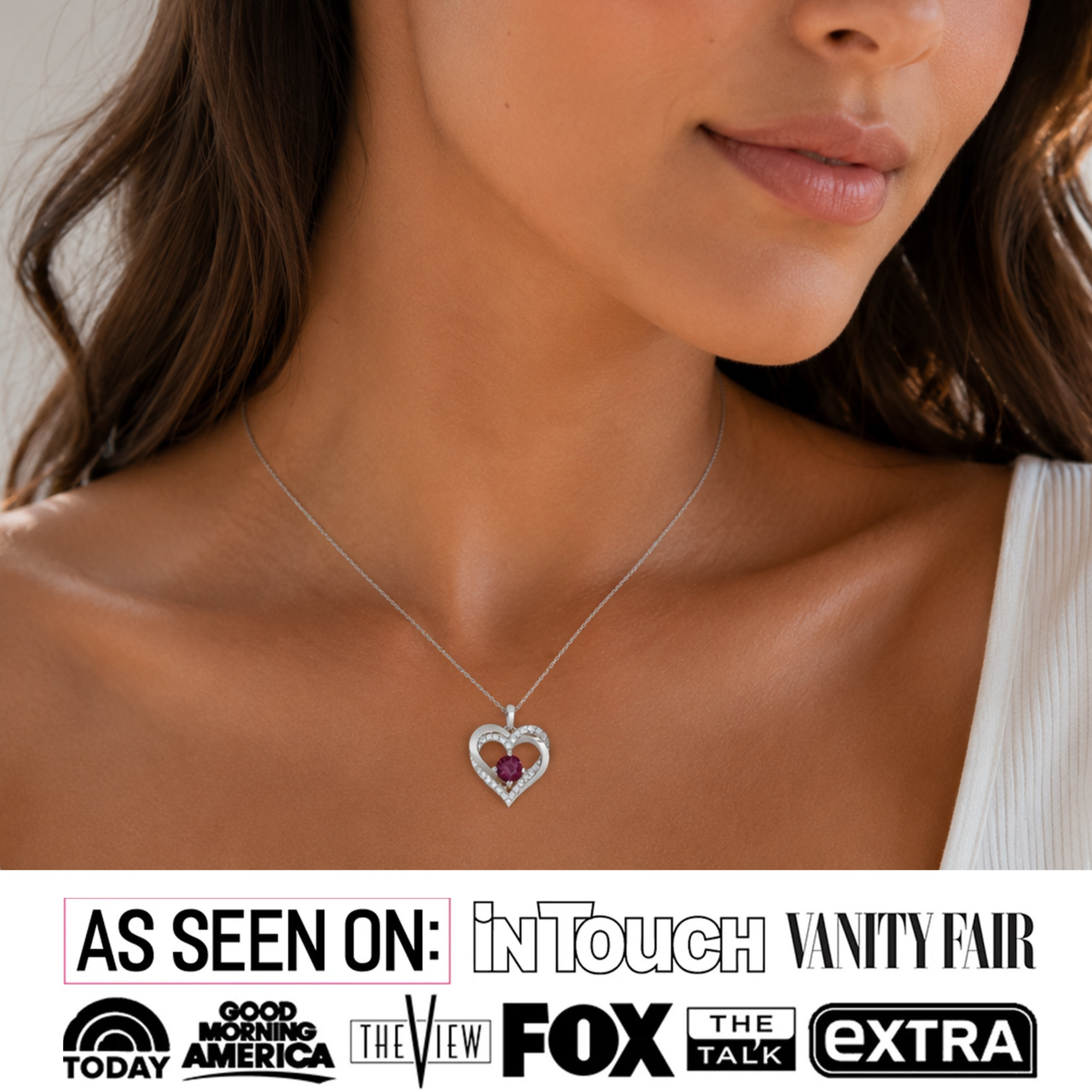 Forever Birthstone 18k White Gold Plated Double Heart Necklace with Swarovski Crystals