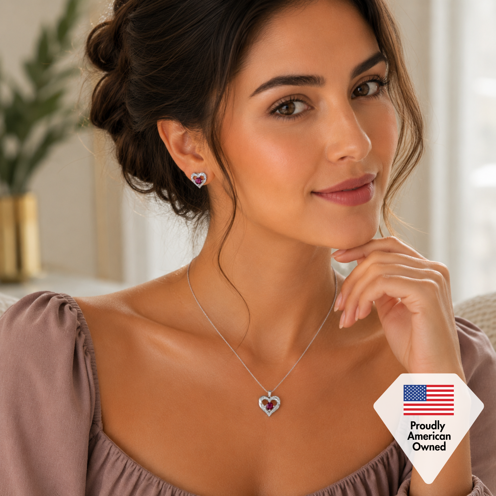 Forever Birthstone 18k White Gold Plated Double Heart Necklace with Swarovski Crystals