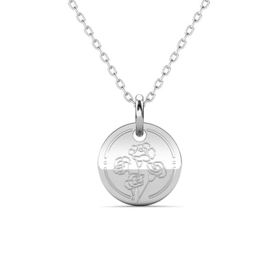 Floral 18k White Gold Plated Engraved Birth Month Flower Pendant Necklace - January