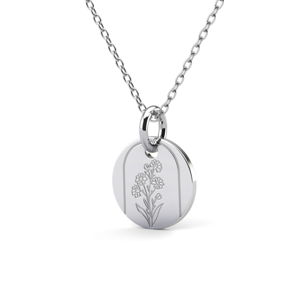 Floral 18k White Gold Plated Engraved Birth Month Flower Pendant Necklace