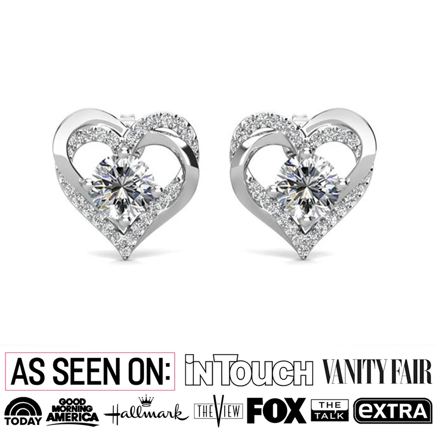 Forever April Birthstone Diamond 18k White Gold Plated Silver Double Heart Earrings with Swarovski Crystals