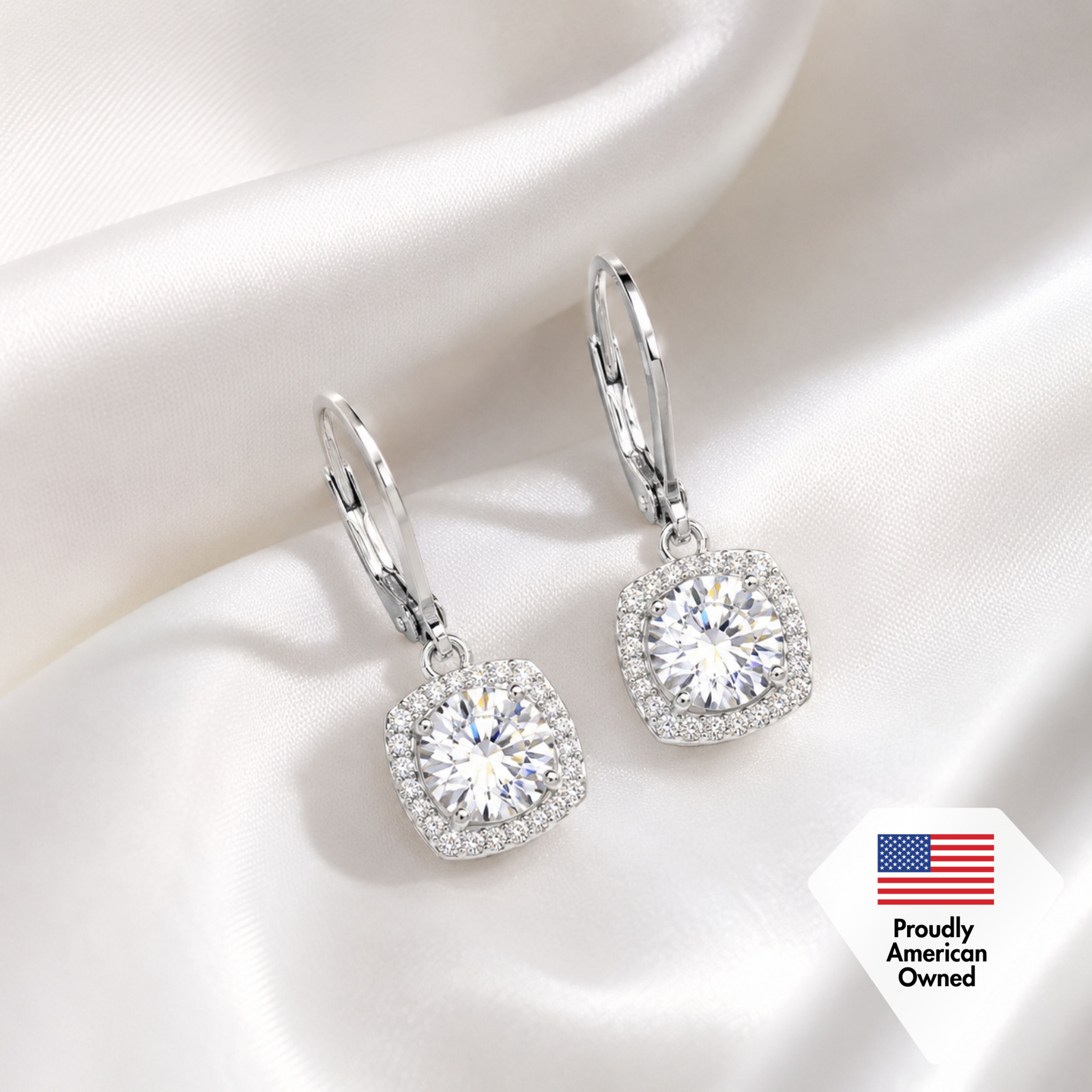 Freya 18k White Gold Plated Halo Drop Earrings with Simulated Diamond Crystals