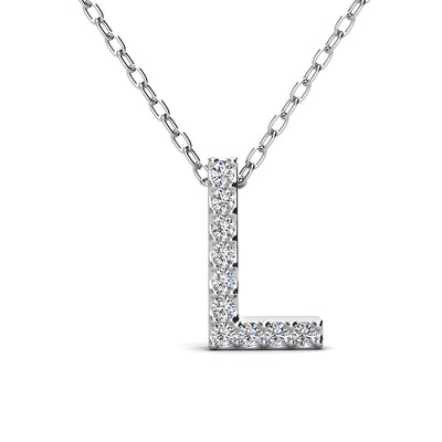 Ethereal Collection 18k White Gold Plated Initial Letter Pendant Necklace with Swarovski Crystals - L