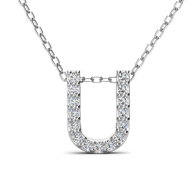 Ethereal Collection 18k White Gold Plated Initial Letter Pendant Necklace with Swarovski Crystals - U