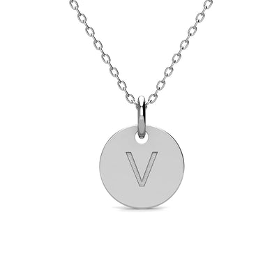 Summer Collection 18k White Gold Plated Engraved Initial Letter Pendant Necklace - V