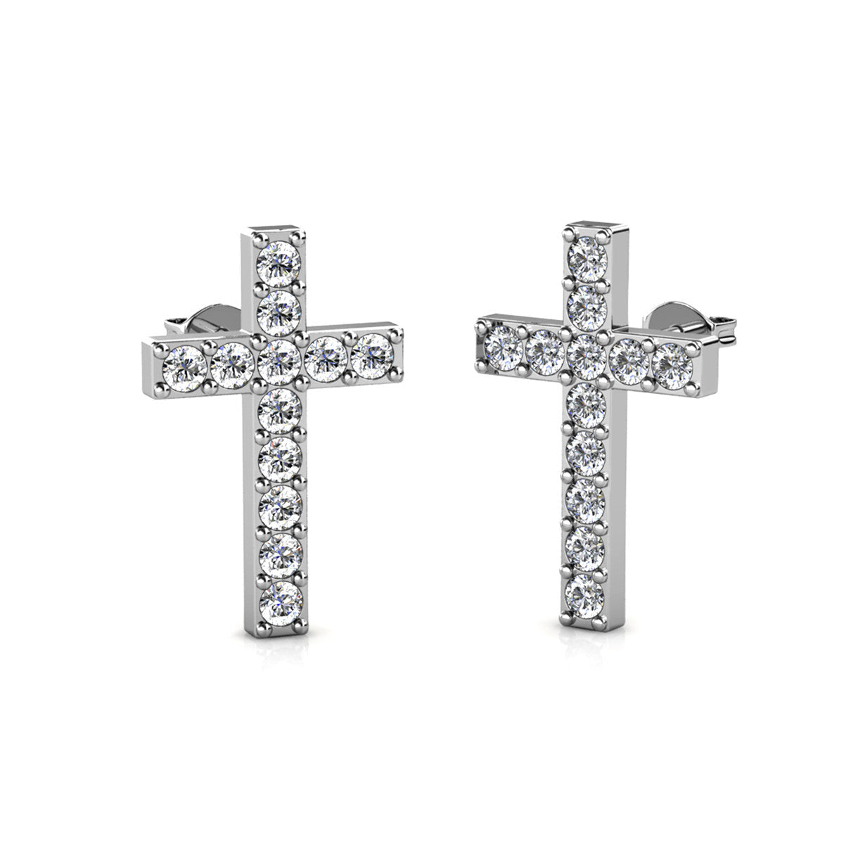 Nayeli 18k White Gold Plated Silver Cross Stud Earrings with Swarovski Crystals