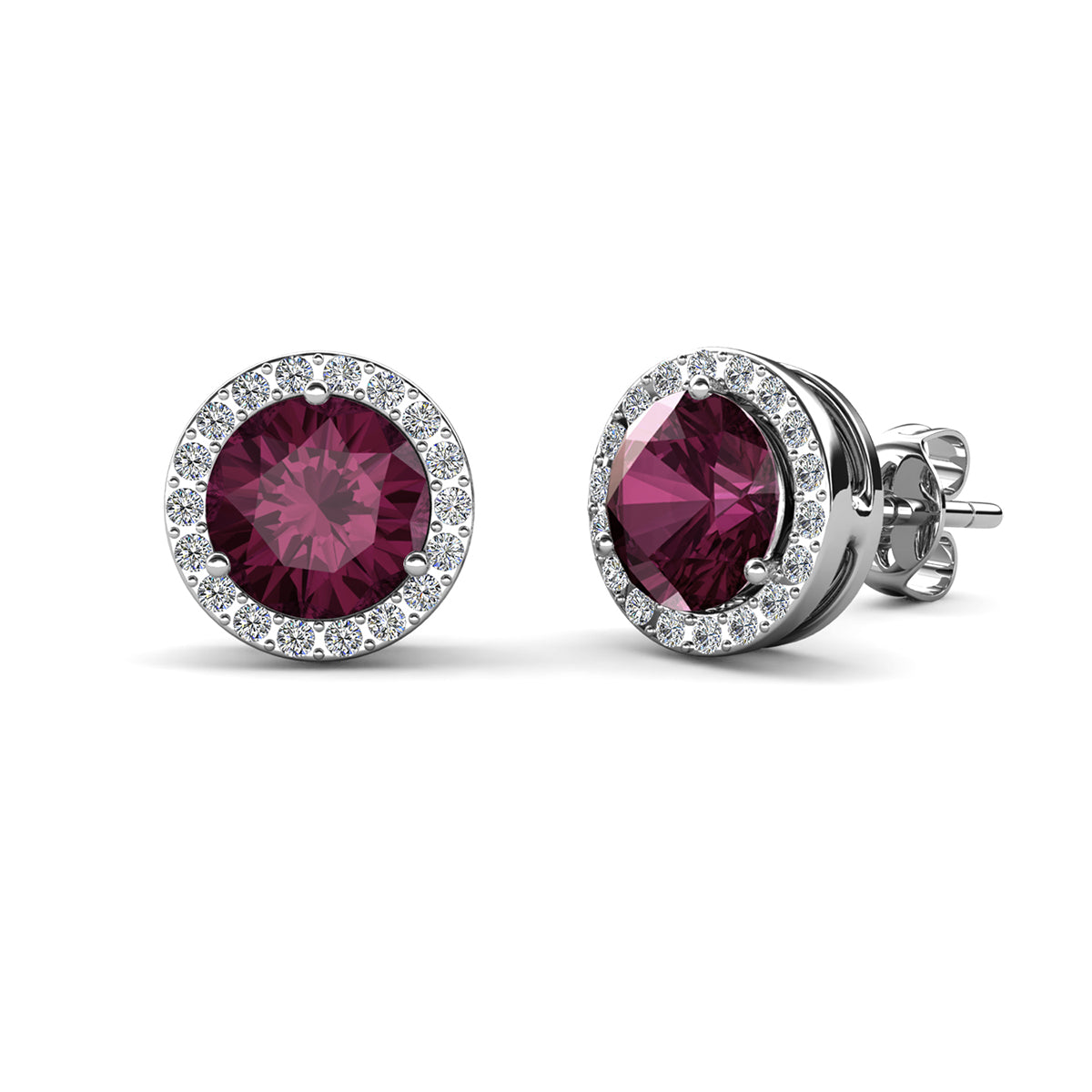 Royal 18k White Gold Plated Birthstone Halo Earrings with Round Cut Swarovski Crystals