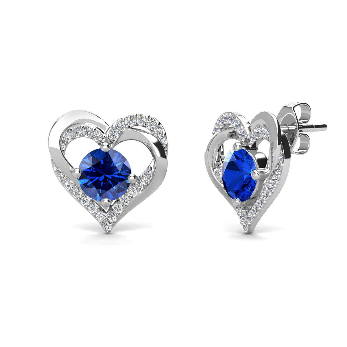 Forever September Birthstone Diamond 18k White Gold Plated Silver Double Heart Earrings with Swarovski Crystals