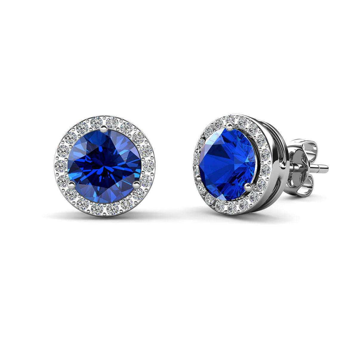 Royal 18k White Gold Plated Birthstone Halo Earrings with Round Cut Swarovski Crystals