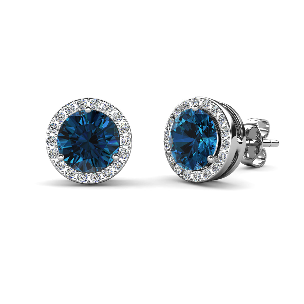 Royal 18k White Gold Plated Birthstone Halo Earrings with Round Cut Swarovski Crystals