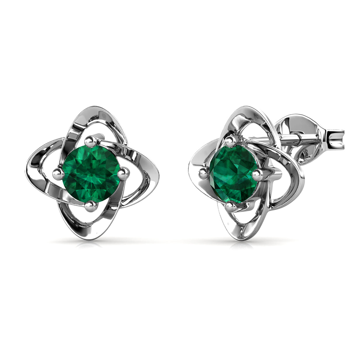 Infinity May Birthstone Emerald Earrings 18k White Gold Plated Silver Birthstone Earrings with Swarovski Crystals