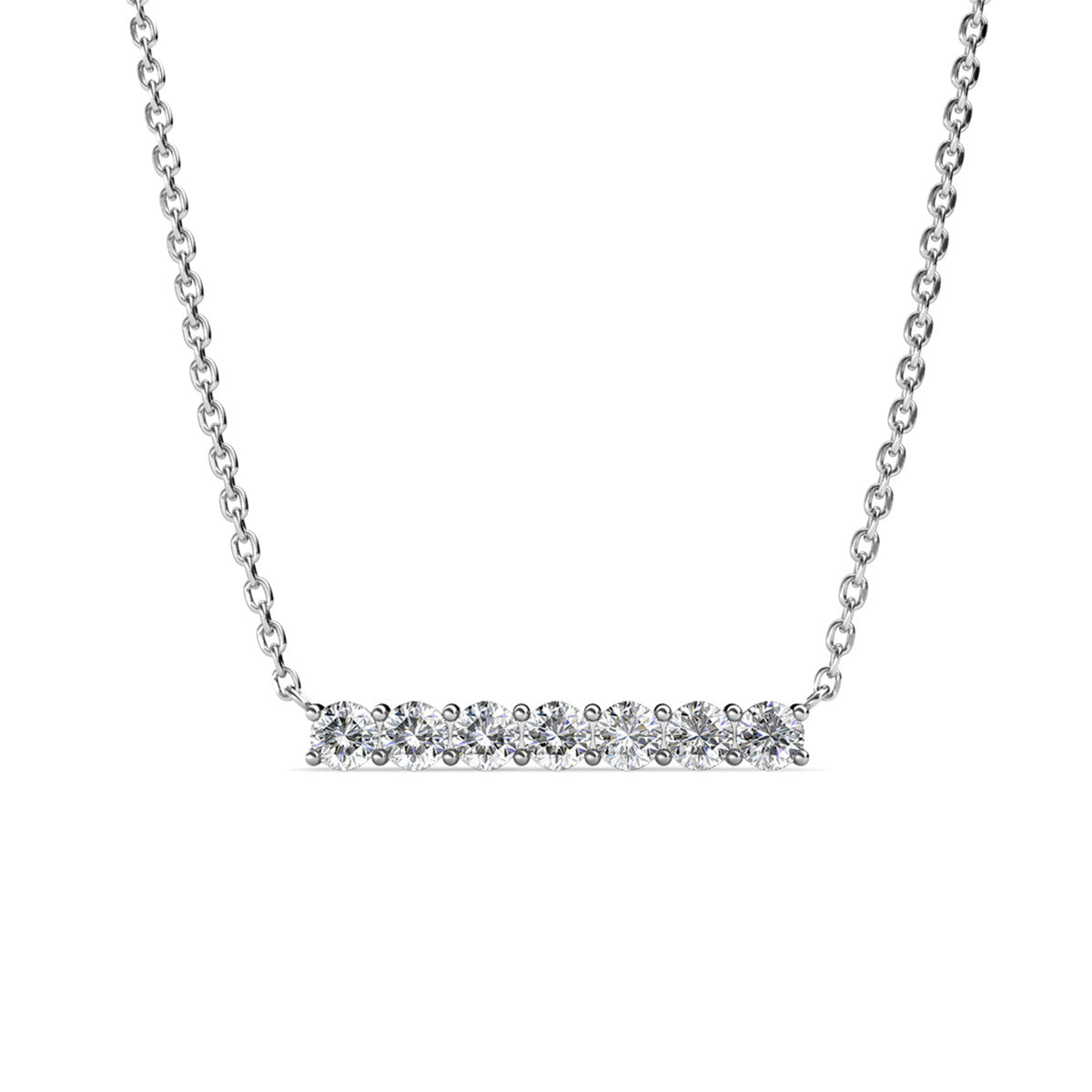 White gold bar necklace with round crystals