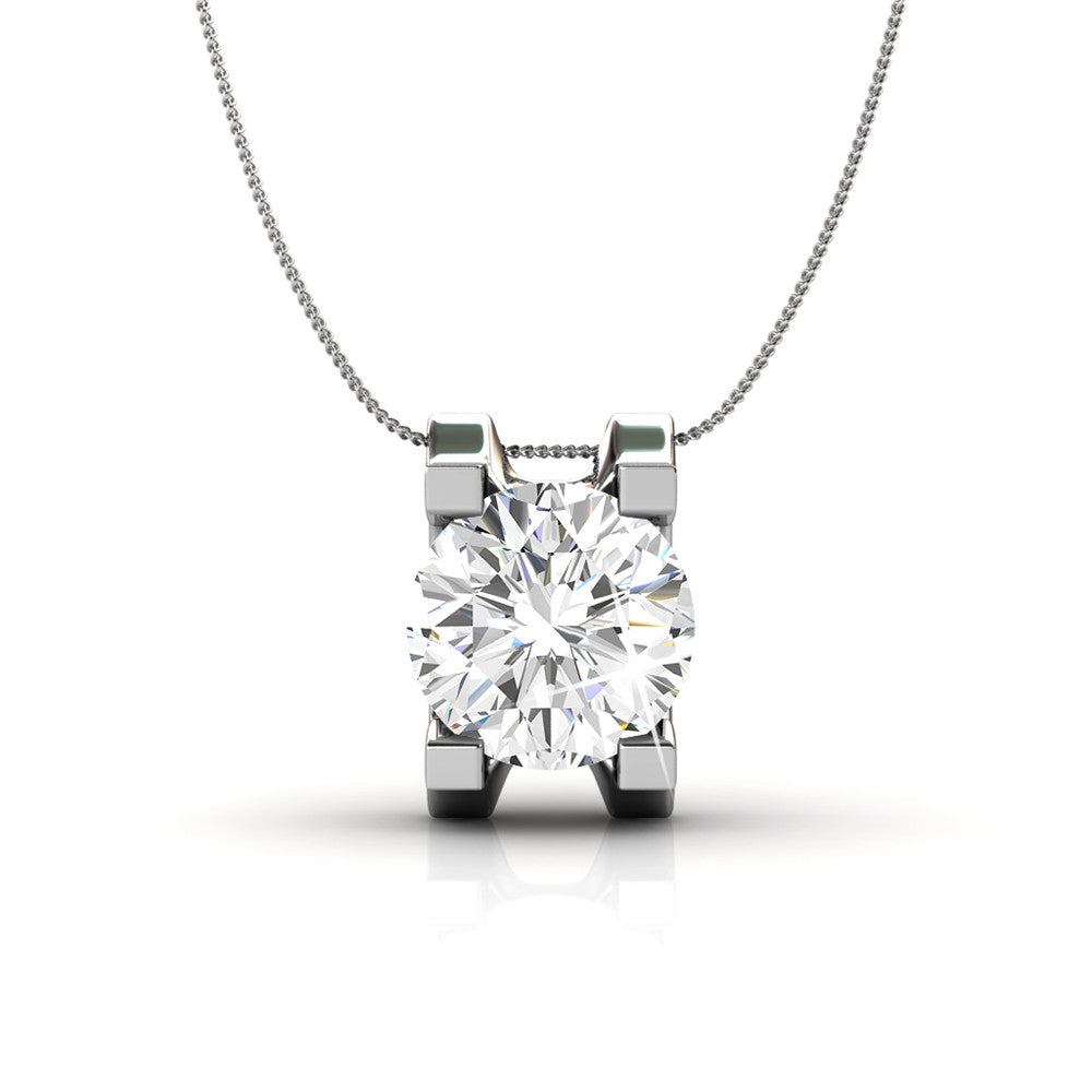 Clara 18k White Gold Plated Necklace and Earrings Jewelry Set with Solitaire Round Cut Swarovski Crystal — Final Sale
