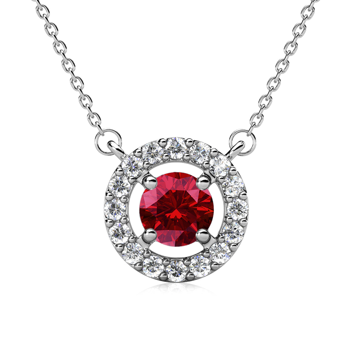 Royal 18k White Gold Plated Birthstone Halo Necklace with Round Cut Swarovski Crystals