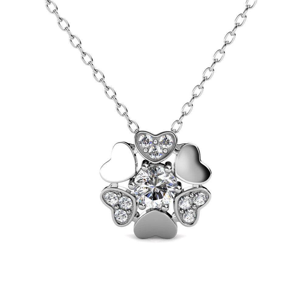 Khloe 18k White Gold Heart Pendant Necklace with Round Cut Crystals