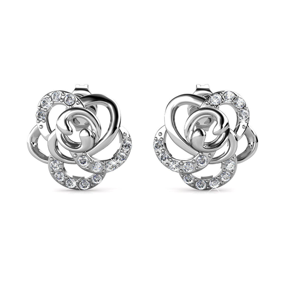 Briella 18k White Gold Plated Silver Flower Stud Earrings with Swarovski Crystals