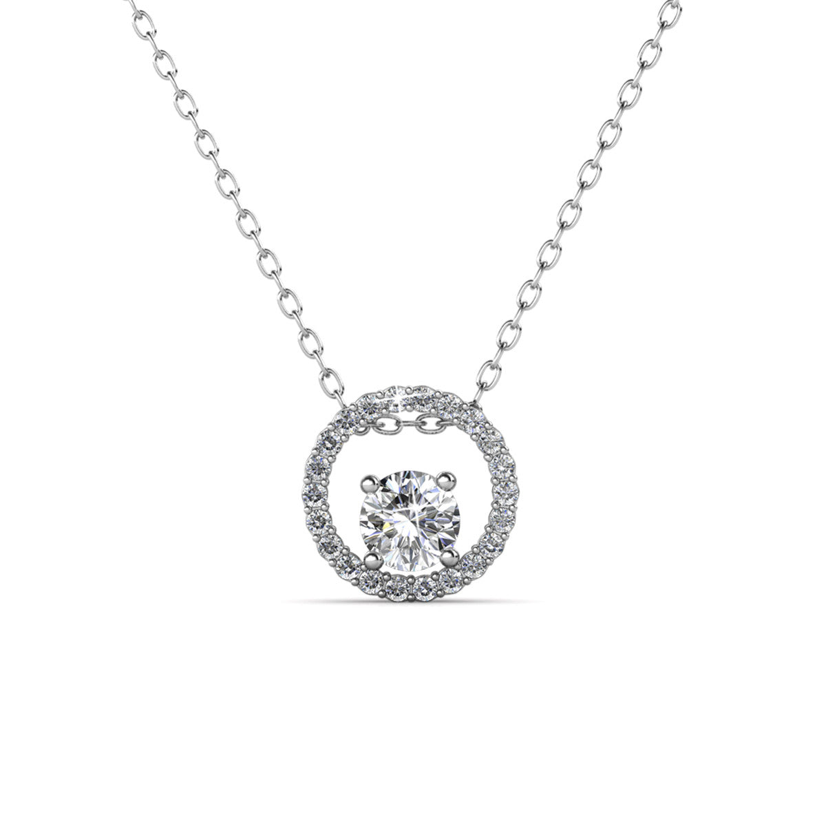 Reign 18k White Gold Plated Halo Crystal Necklace