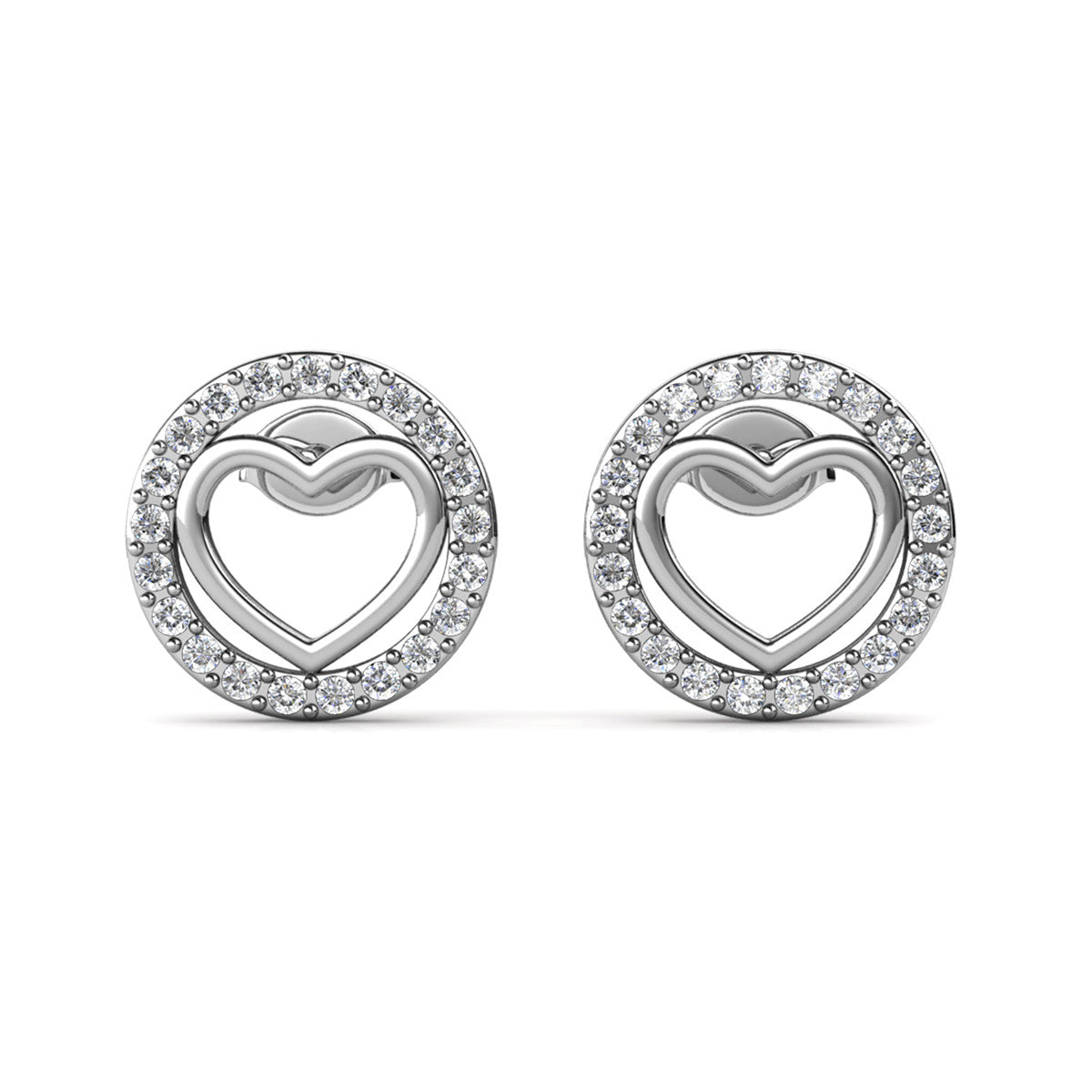 Khaleesi 18k White Gold Plated Silver Heart Stud Earrings with Swarovski Crystals