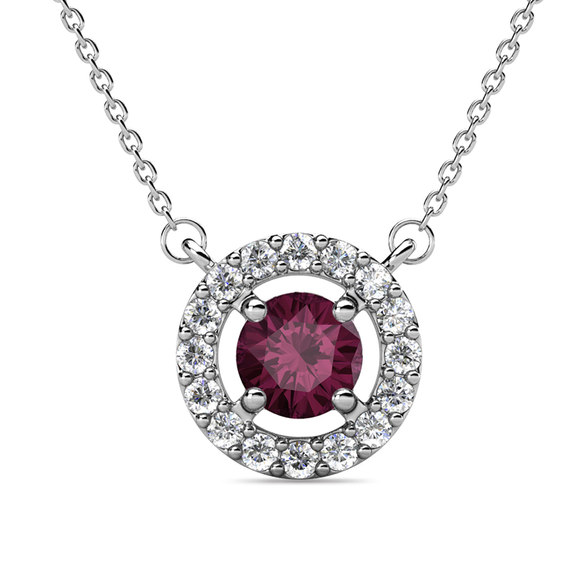 Royal 18k White Gold Plated Birthstone Halo Necklace with Round Cut Swarovski Crystals