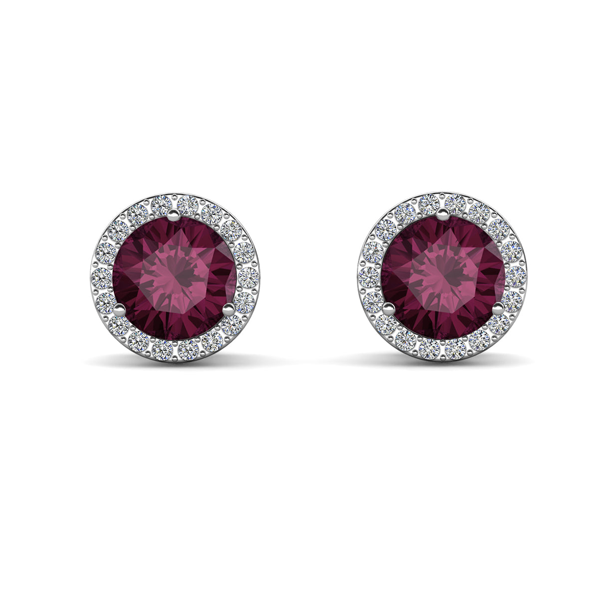 Royal 18k White Gold Plated Birthstone Halo Earrings with Round Cut Swarovski Crystals