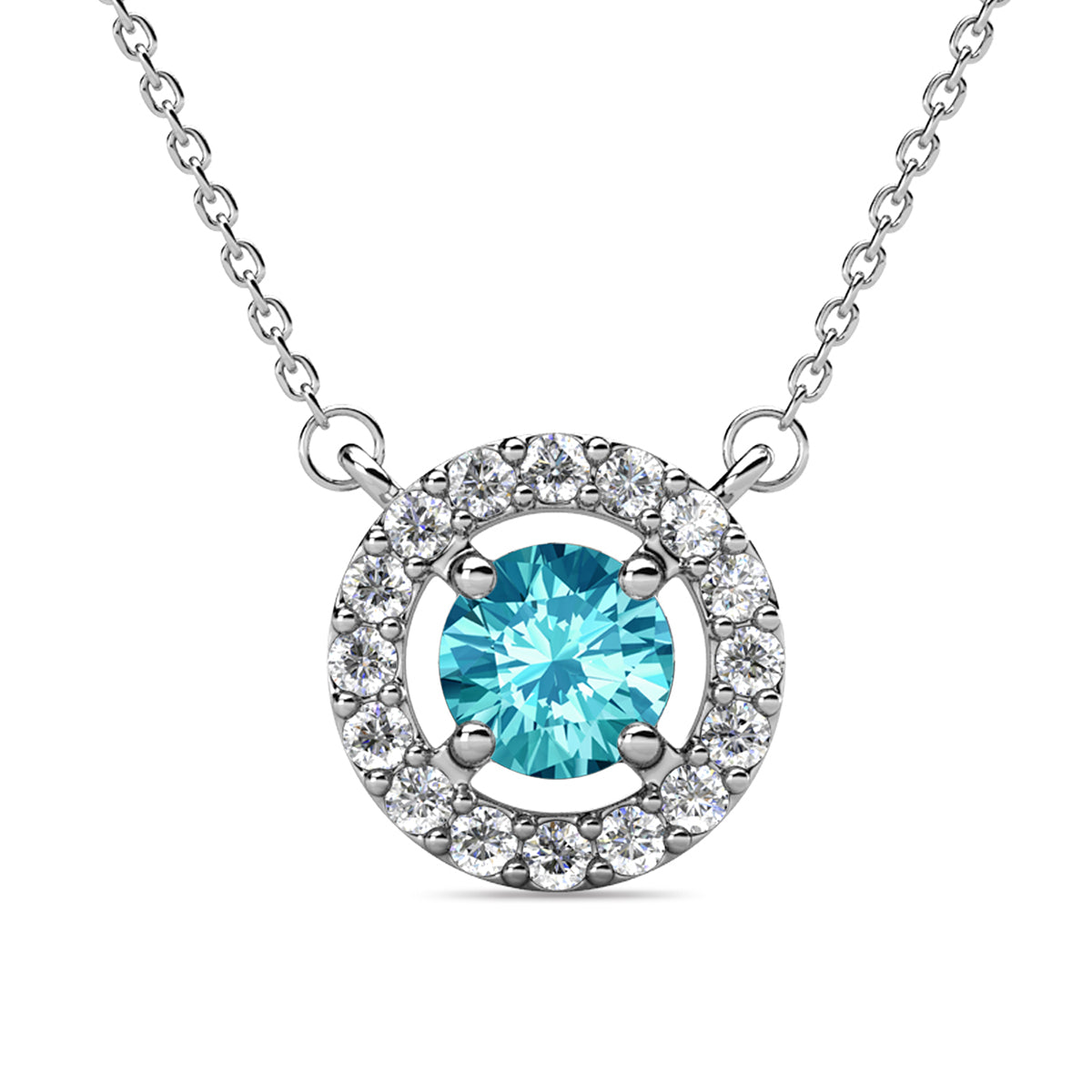 Royal 18k White Gold Plated Birthstone Halo Necklace with Round Cut Swarovski Crystals