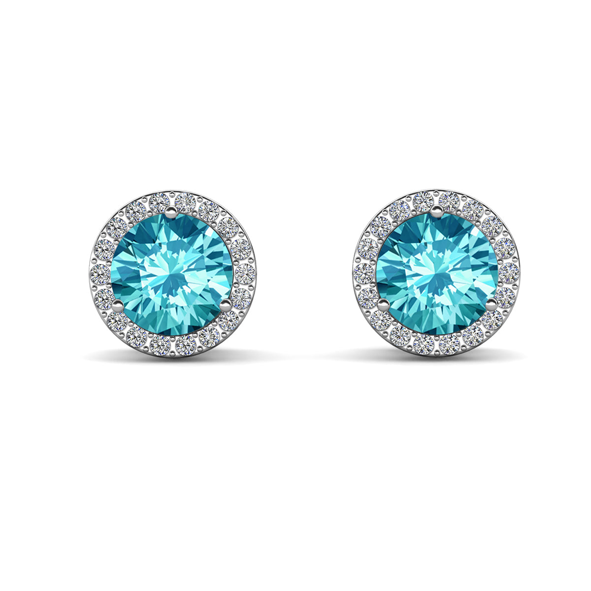 Royal 18k White Gold Plated Birthstone Halo Earrings with Round Cut Swarovski Crystals