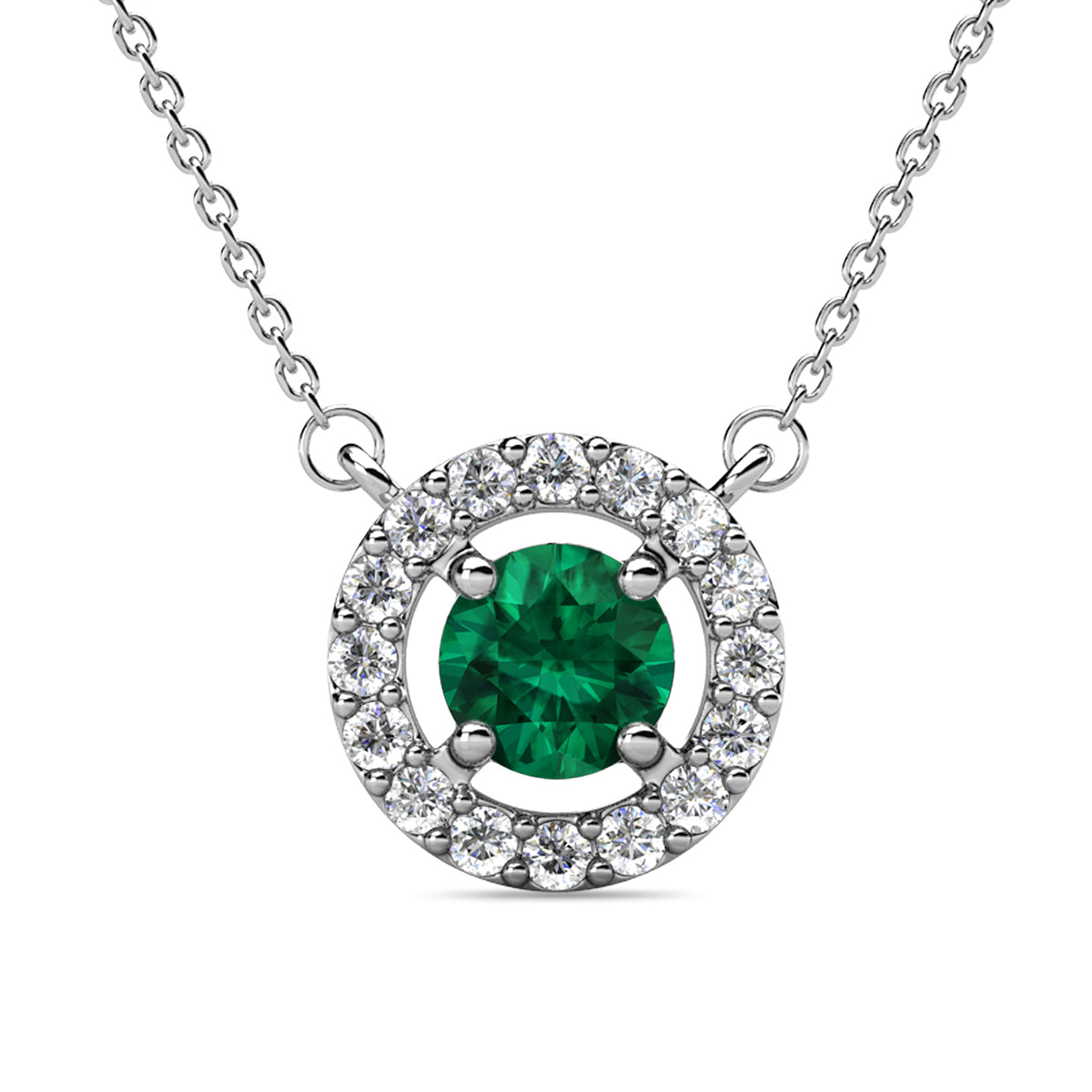 Royal 18k White Gold Plated Birthstone Halo Necklace with Round Cut Swarovski Crystals