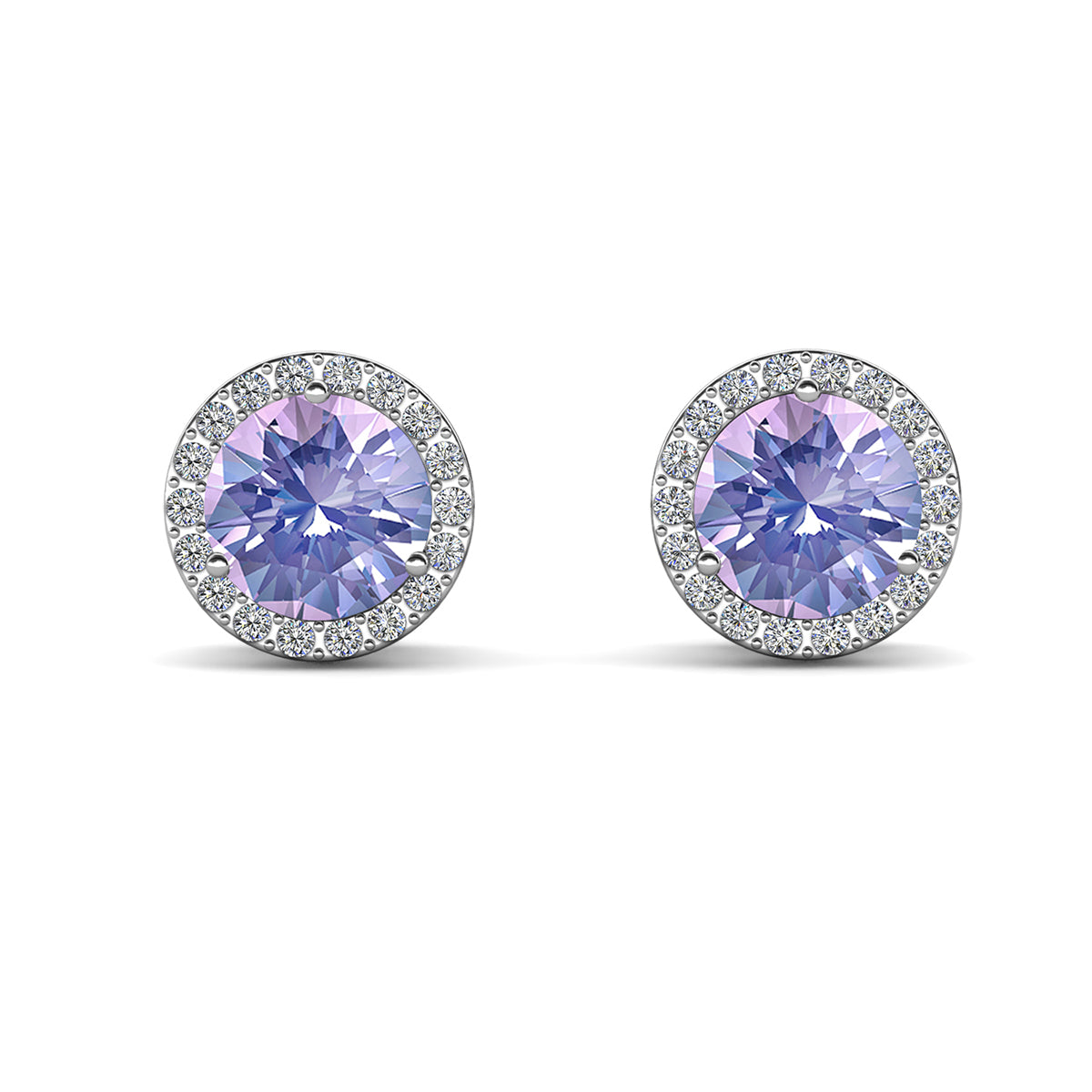 Royal 18k White Gold Plated Birthstone Halo Earrings with Round Cut Swarovski Crystals