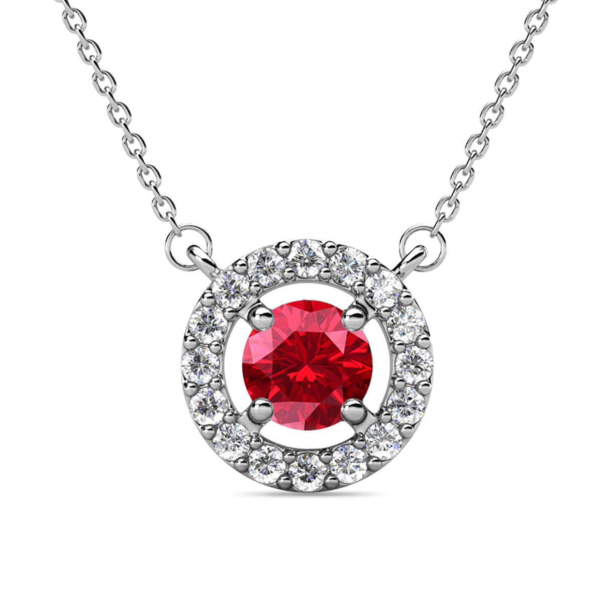 Royal 18k White Gold Plated Birthstone Halo Necklace with Round Cut Swarovski Crystals