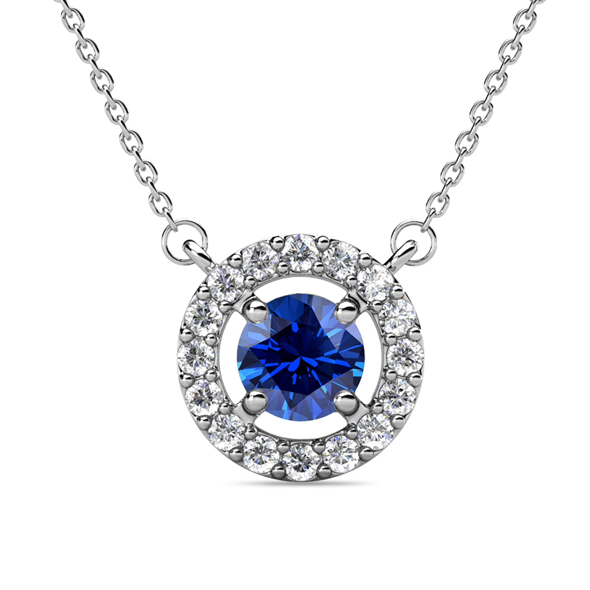 Royal 18k White Gold Plated Birthstone Halo Necklace with Round Cut Swarovski Crystals