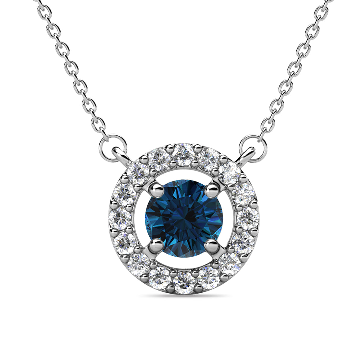 Royal 18k White Gold Plated Birthstone Halo Necklace with Round Cut Swarovski Crystals