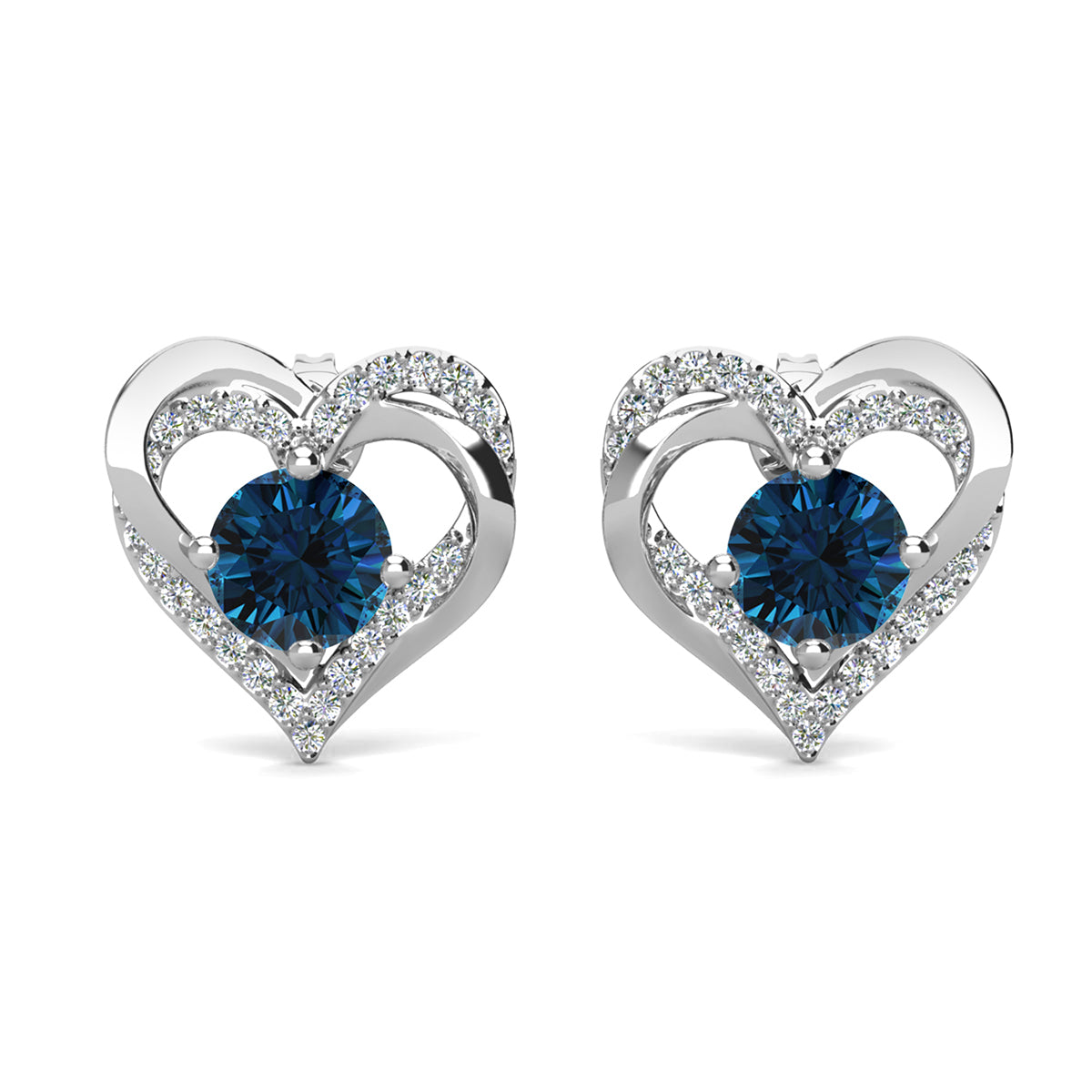 Forever December Birthstone Diamond 18k White Gold Plated Silver Double Heart Earrings with Swarovski Crystals