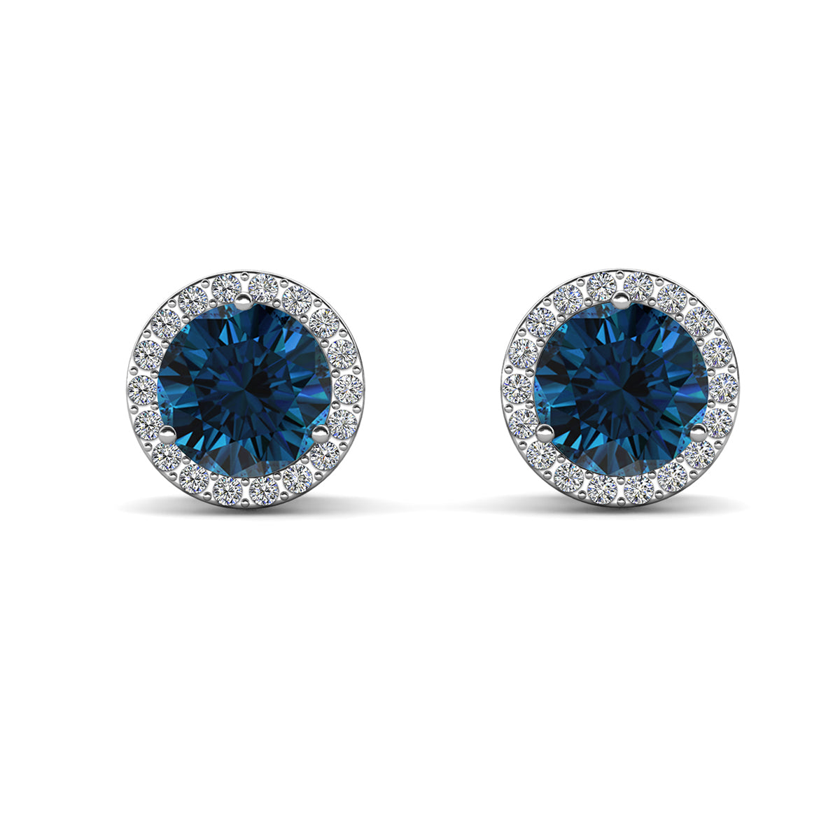 Royal 18k White Gold Plated December Birthstone Halo Earrings with Round Cut Blue Topaz Swarovski Crystals