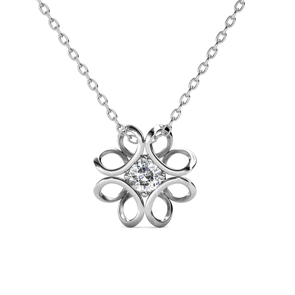 Alexis 18k White Gold Plated Flower Earring and Necklace Set with Swarovski Crystals
