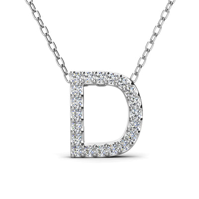 Ethereal Collection 18k White Gold Plated Initial Letter Pendant Necklace with Swarovski Crystals - D
