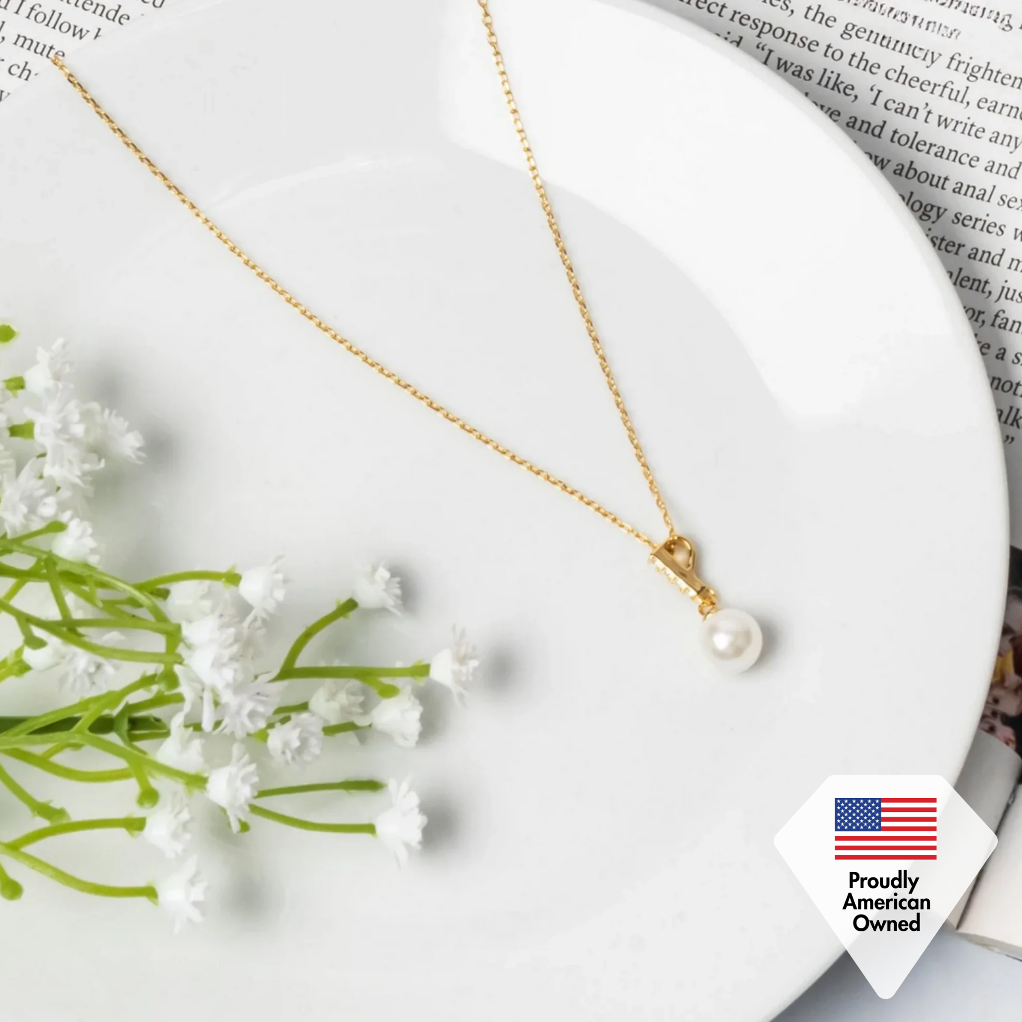 Gabrielle 18k White Gold Pearl Drop Pendant Necklace with Swarovski Crystals