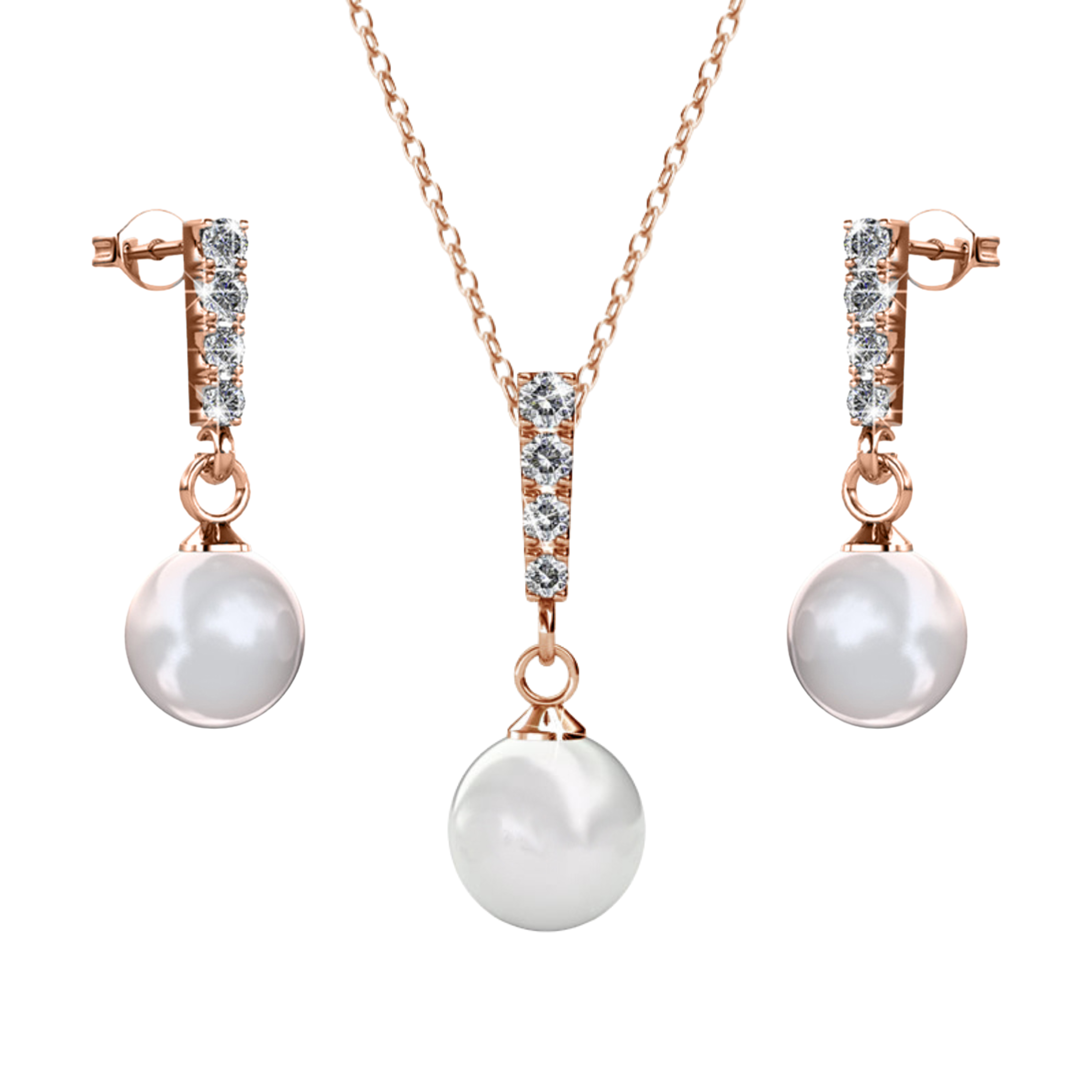 Gabrielle 18k White Gold Plated Pearl Drop Earrings and Necklace Jewelry Set with Swarovski Crystals