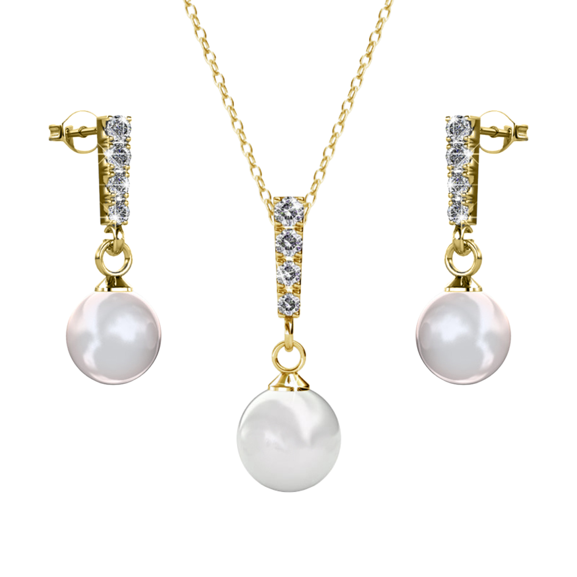 Gabrielle 18k White Gold Plated Pearl Drop Earrings and Necklace Jewelry Set with Swarovski Crystals