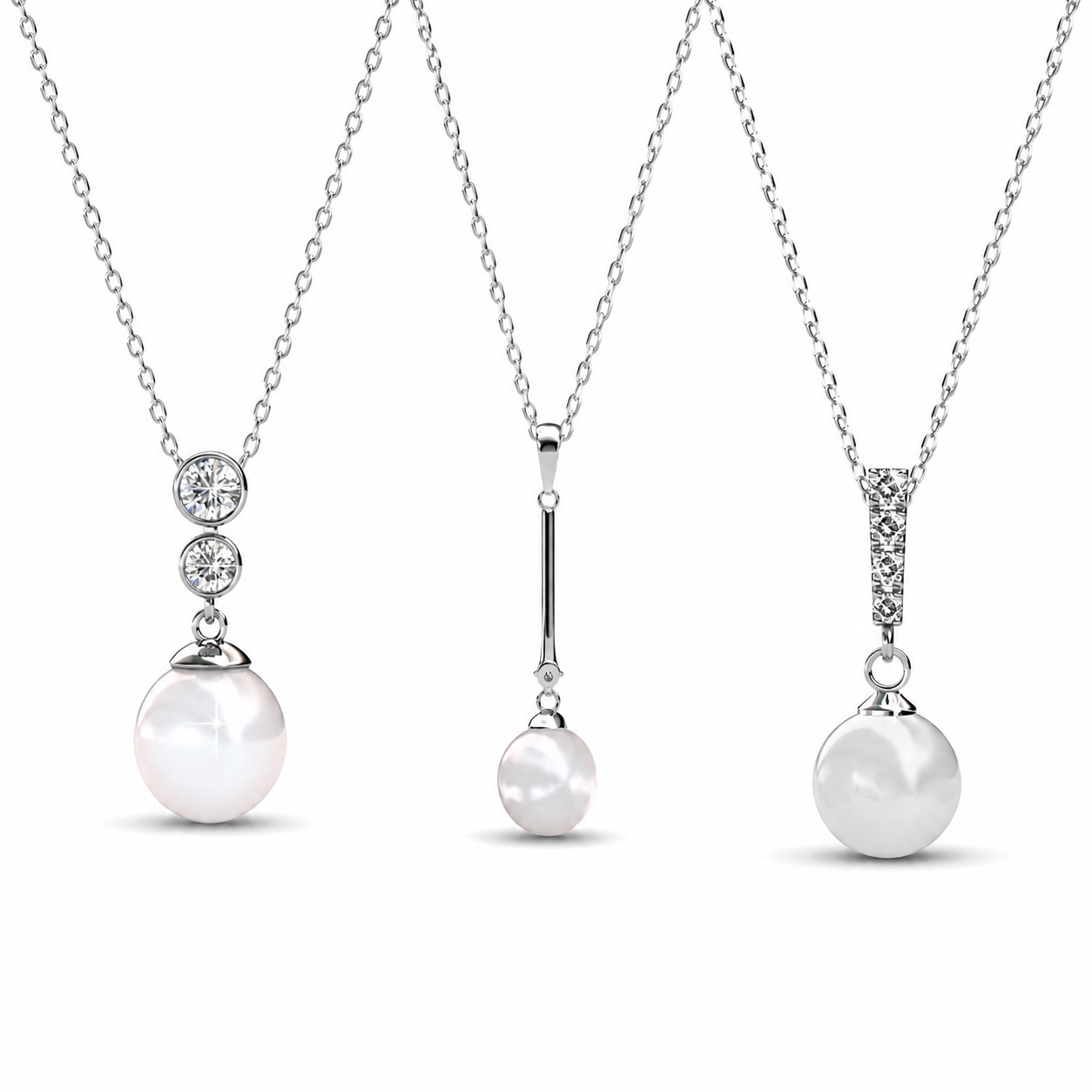 Gabrielle, Tatum, Genevieve 18k White Gold Plated Pearl Necklace for Women (Set of 3)