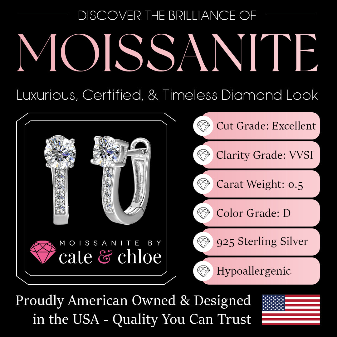 Moissanite by Cate & Chloe Genesis Sterling Silver Hoop Earrings with Moissanite Crystals