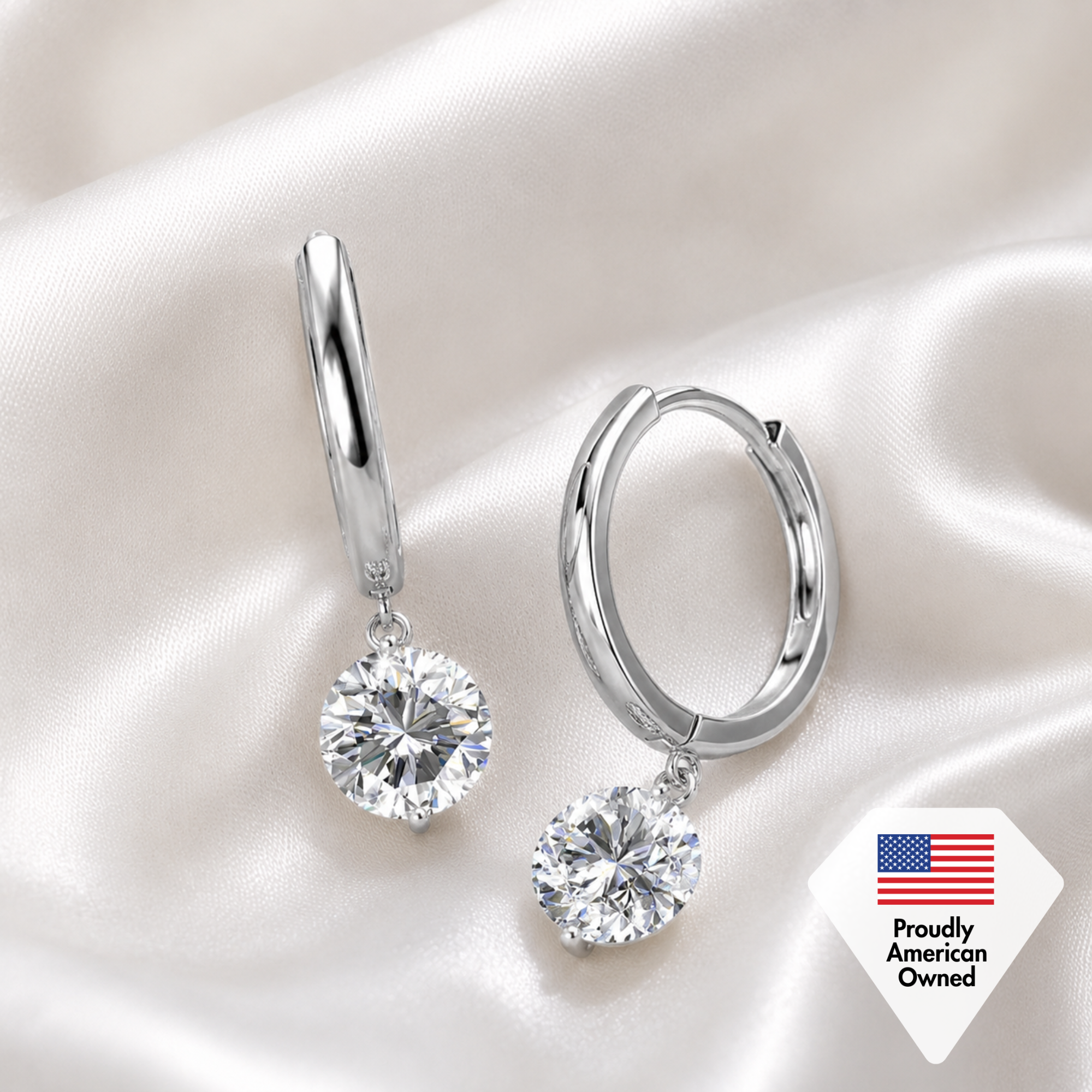 Georgia 18k White Gold Plated 14mm Hoop Dangle Earrings with Swarovski Crystals