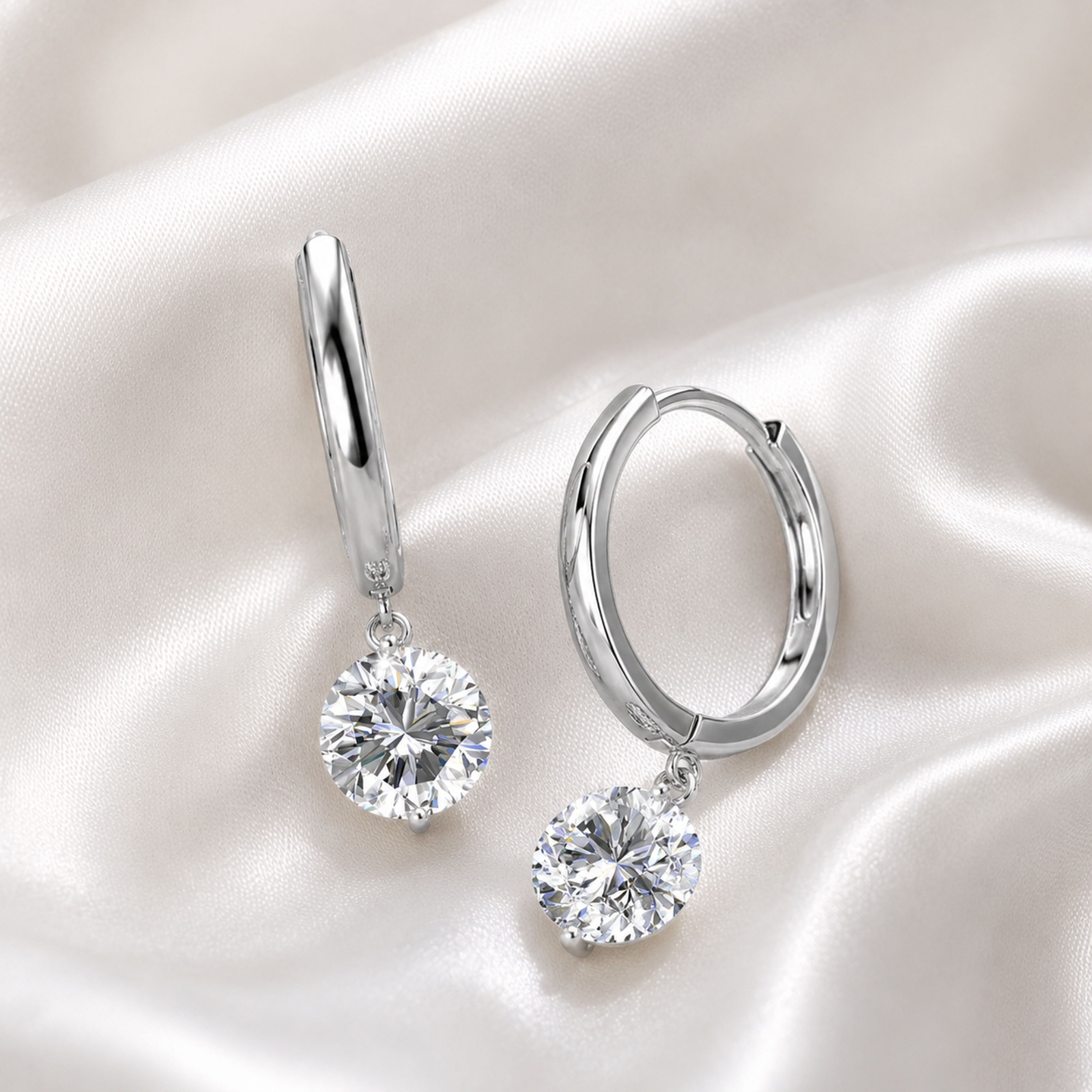 Georgia 18k White Gold Plated 14mm Hoop Dangle Earrings with Swarovski Crystals - FAV FAB