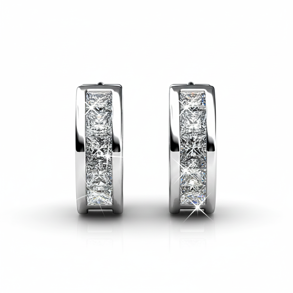 Giselle 18k White Gold Plated 15mm Hoop Crystal Earrings with Swarovski Crystals