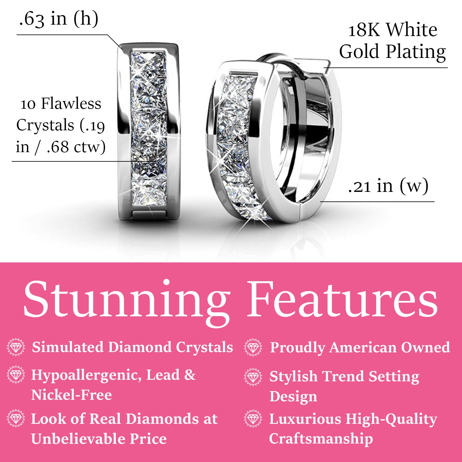Giselle 18k White Gold Plated Hoop Crystal Earrings for Women