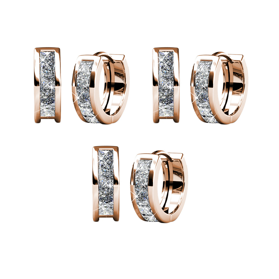 Giselle 18k Gold Plated 15mm Hoop Crystal Earrings with Swarovski Crystal, Pack of 3