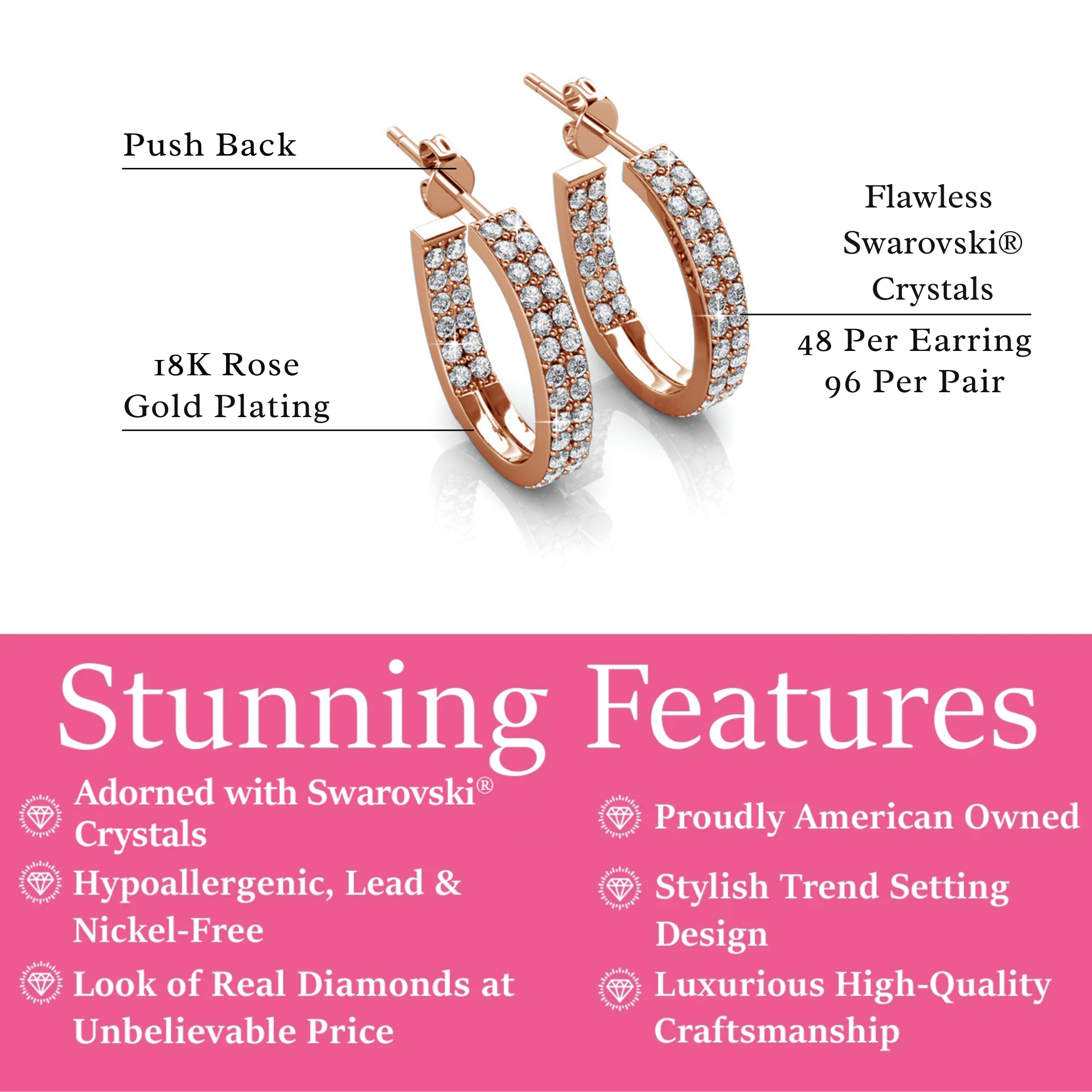 Grace 18k White Gold Plated 19mm Hoop Earrings with Swarovski Crystals