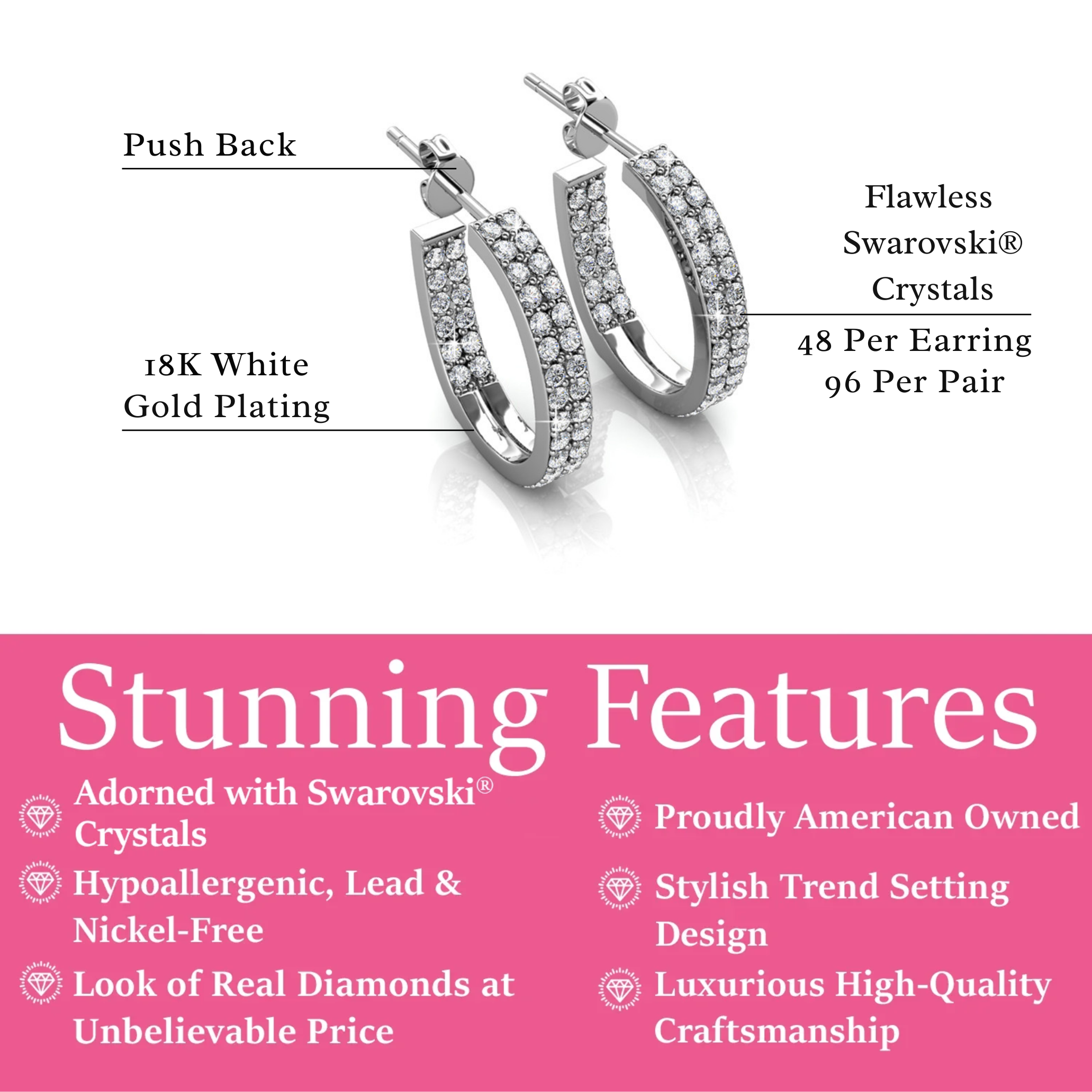 Grace 18k White Gold Plated 19mm Hoop Earrings with Swarovski Crystals