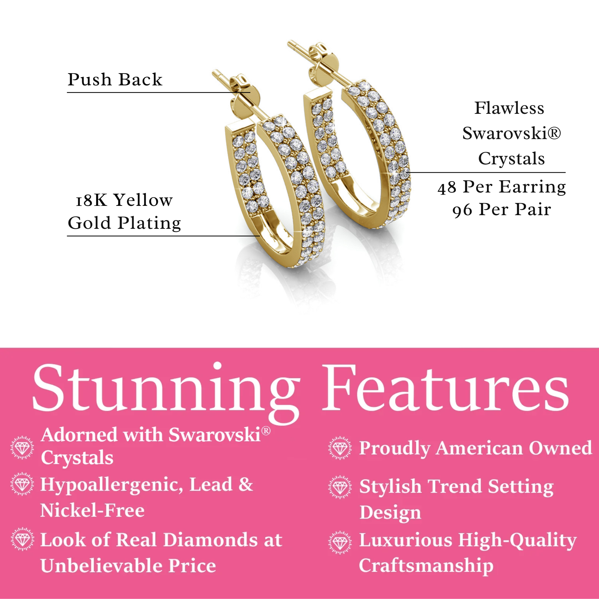 Grace 18k White Gold Plated 19mm Hoop Earrings with Swarovski Crystals