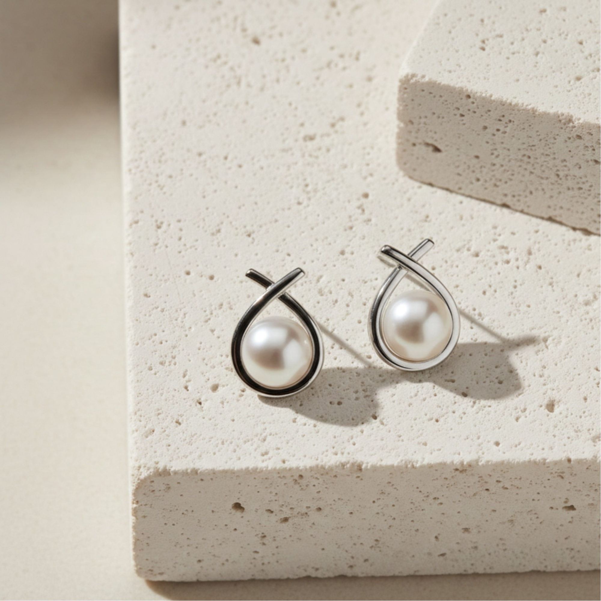 Greta 18k White Gold Plated Tear drop Pearl Stud Earrings