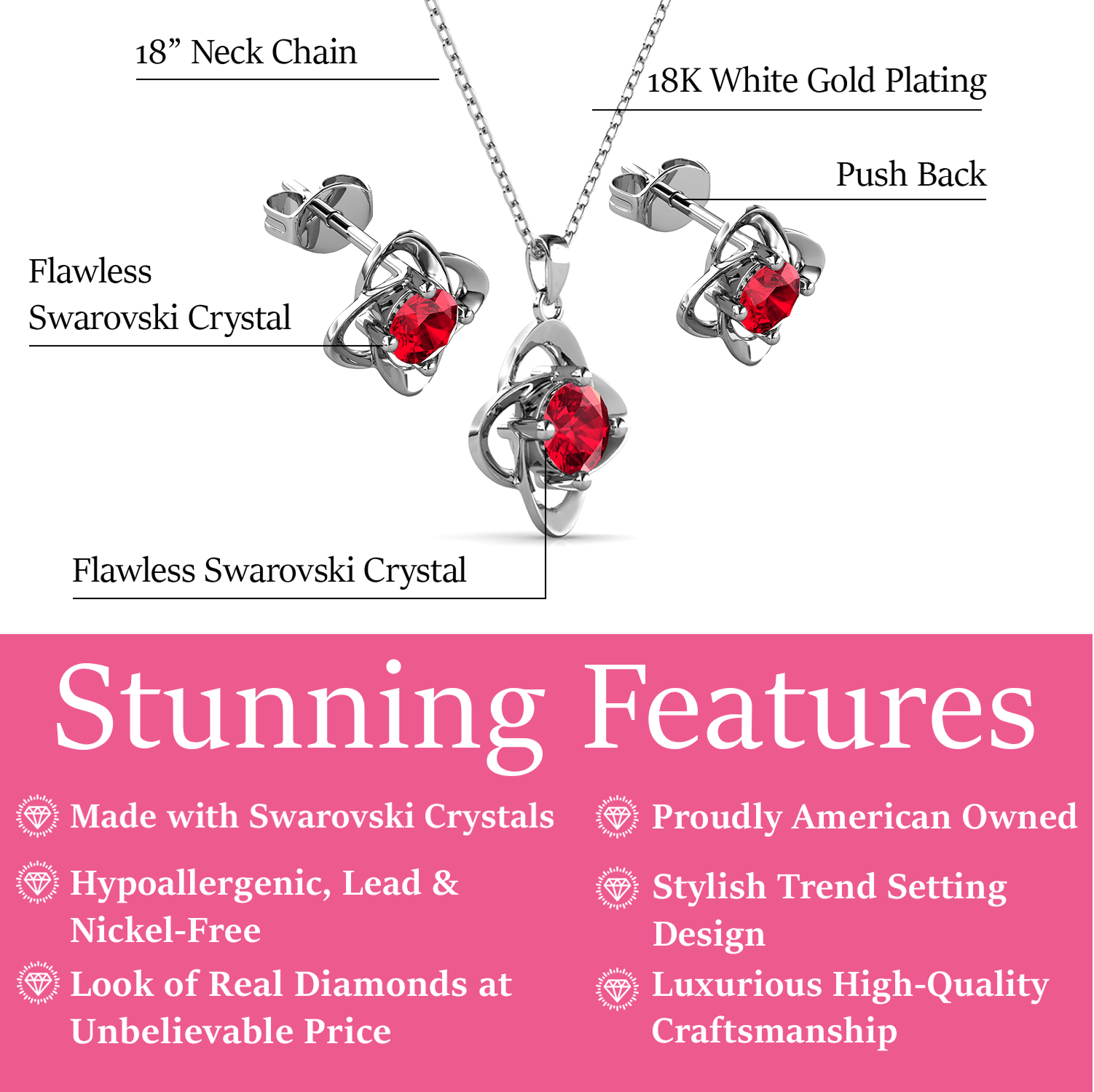 Infinity Birthstone 18k White Gold Plated Silver Earrings and Necklace Set with Swarovski Crystals